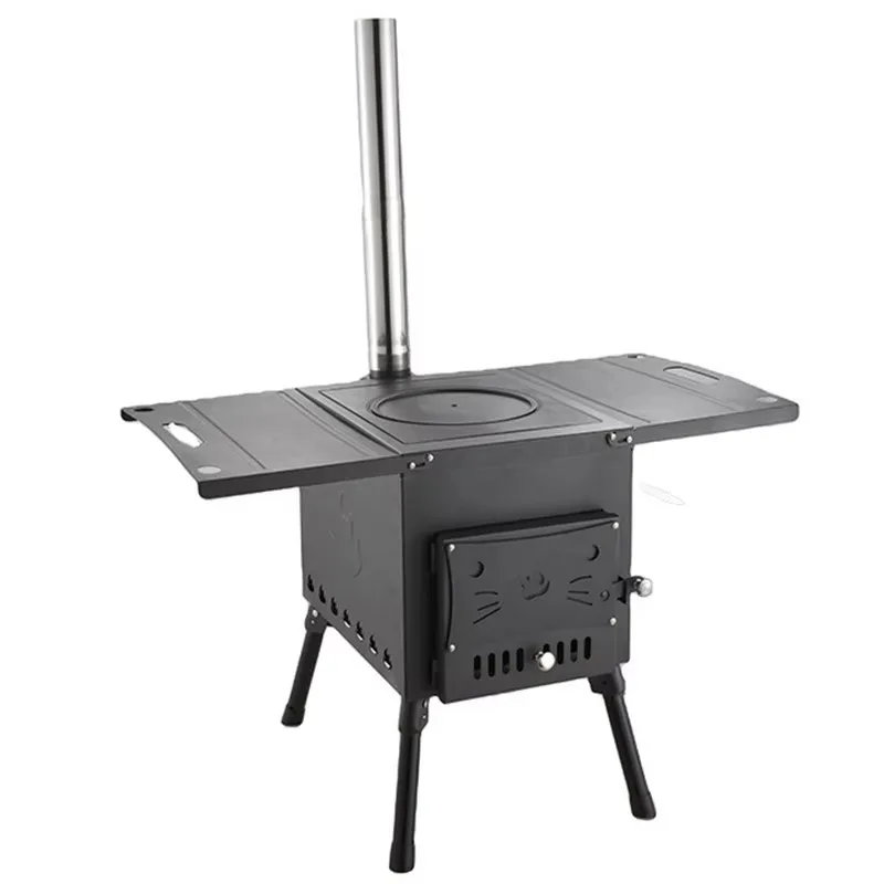 【Best-selling】Wood Burning Camp with Chimney Pipes Portable Wood Burning Outdoor Stove Foldable Cast Iron Tent Stove for Heating