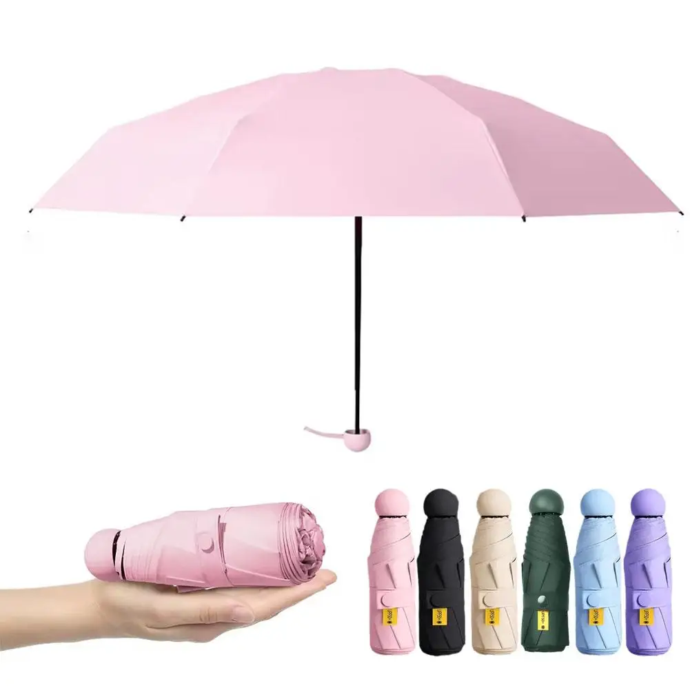 Mini Folding Umbrella With 5 Rib Reinforced Sun&Rain Sturdy Portable Umbrella Lightweight Pocket Protection Umbrella UV C4N0