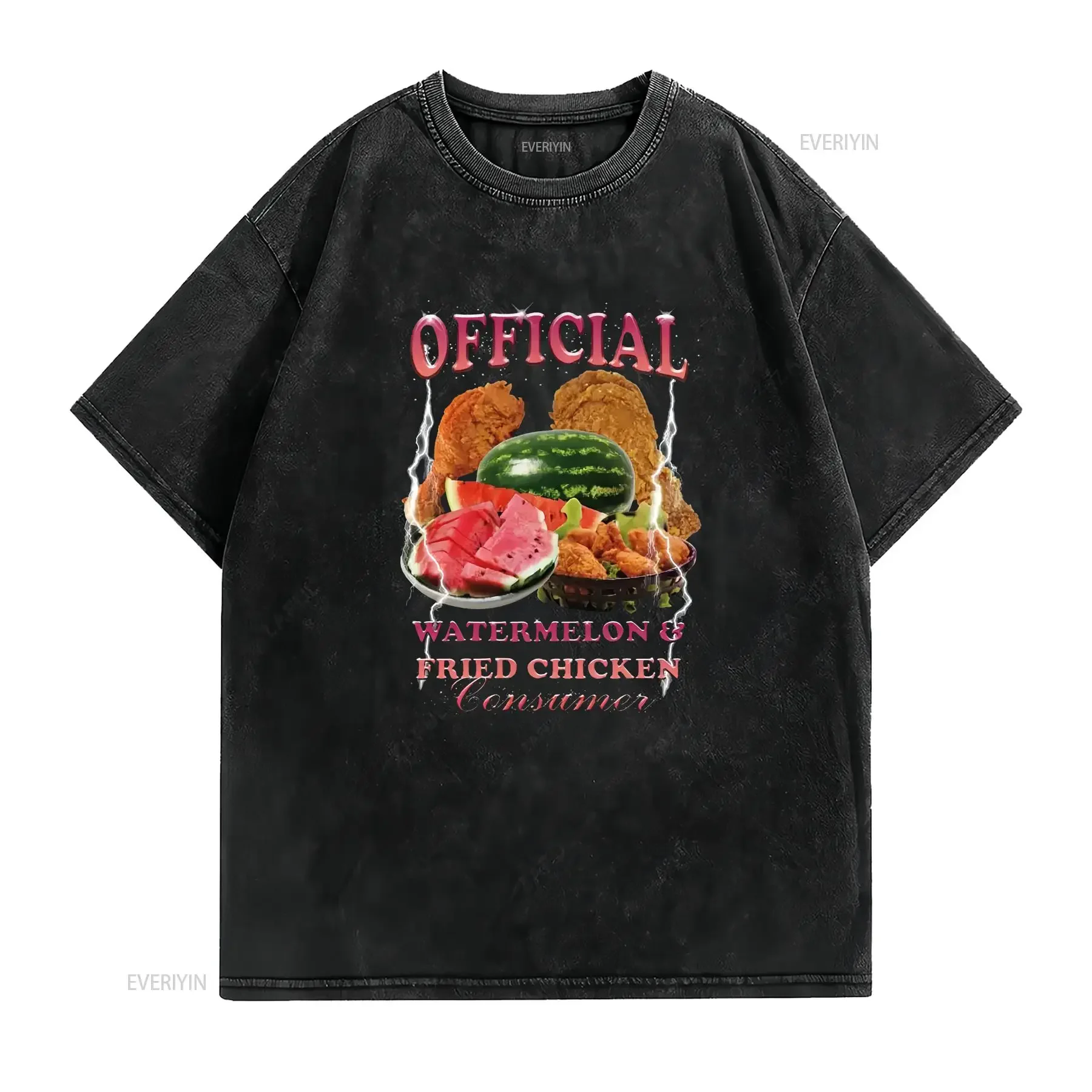 Official Watermelon Fried Chicken Consumer T Shirt Fun Foodie for Melon Lovers long or short sleeves vintage Washed Unisex