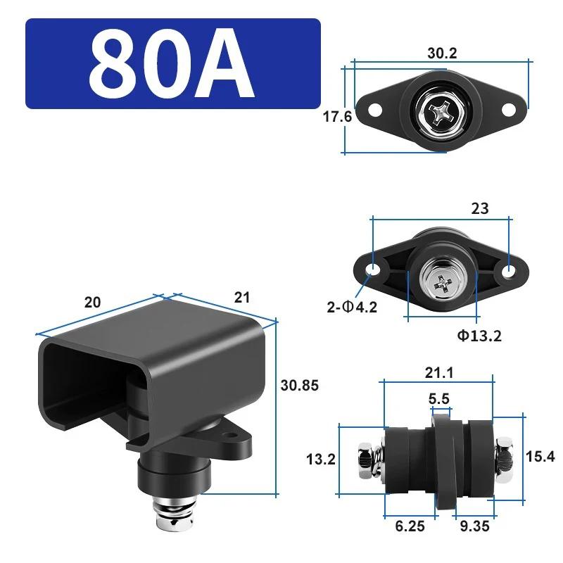 2PCS 80A High Current Energy Storage Battery Terminal Connector Block Set for Electrical & Appliance Accessories