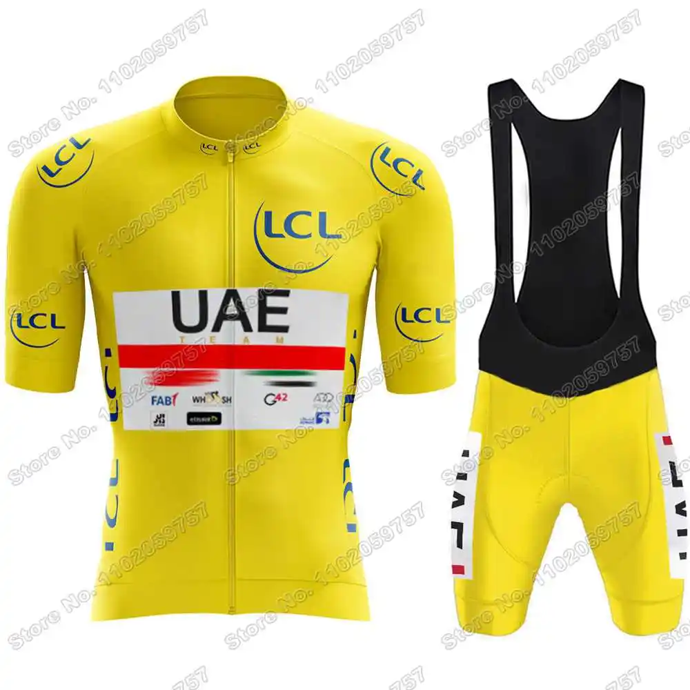 2024 Yellow UAE Team Cycling Jersey Set Tadej Pogacar Cycling Clothing Men France TDF Road Bike Suit Bicycle Bib Shorts Maillot