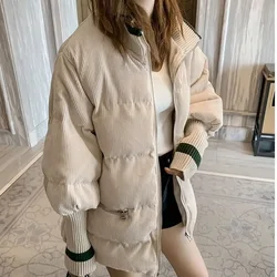 Corduroy cotton jacket women short 2023 new loose thickened thread small cotton jacket student bread jacket winter coat