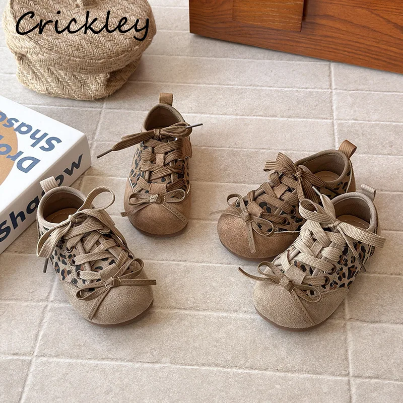 

Leopard Printed Girls Casual Shoes Spring Autumn PU Leather Hook Loop Children Sneakers Fashion Soft Sole Kids Flat Shoes