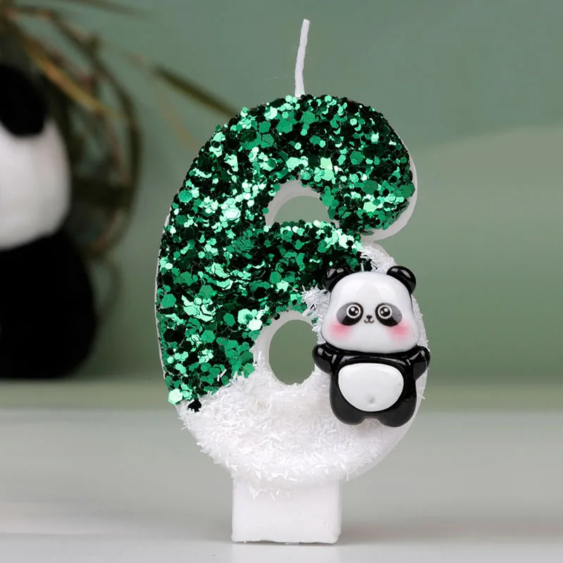 Tiere Cartoon Panda Geburtstagskerze für Kuchen, grüne Pailletten, Kerzen, Kuchendekoration, Heimdekoration für Geburtstagsparty-Zubehör