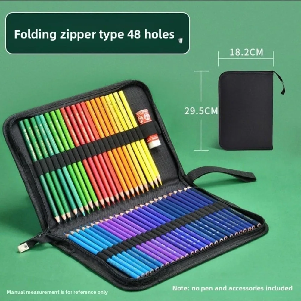 

36/48/72 Holes​ Folding Pencil Case​ ​Black​ ​Zipper Closure​ ​Professional Painting Pencil Bag​ ​Oxford Fabric​