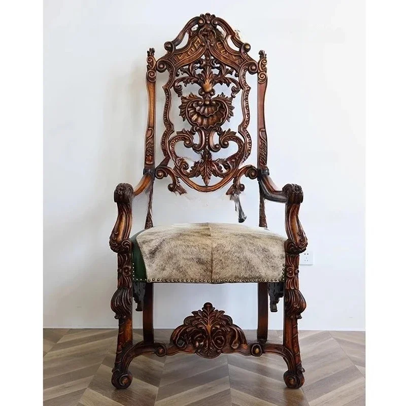 TTTTEuropean, Solid Wood, Retro, Large Armrest Decorative Chair, Castle Museum Art Space Design Chair