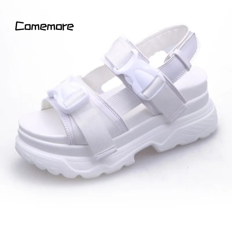 Comemore Thick Soled Sandals Woman Summer Sneakers Platform Women\'s Shoes White 2024 Trend Wedge Heels Height Increaming Buckle