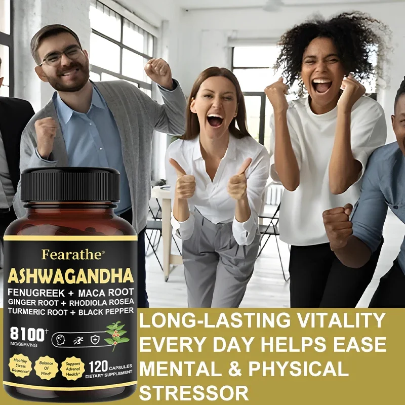 Ashwagandha Herbal Supplement 8100 Mg, 120 Capsules - Vegetarian, Non-GMO, Gluten-Free, Black Pepper, Natural Plant Complex