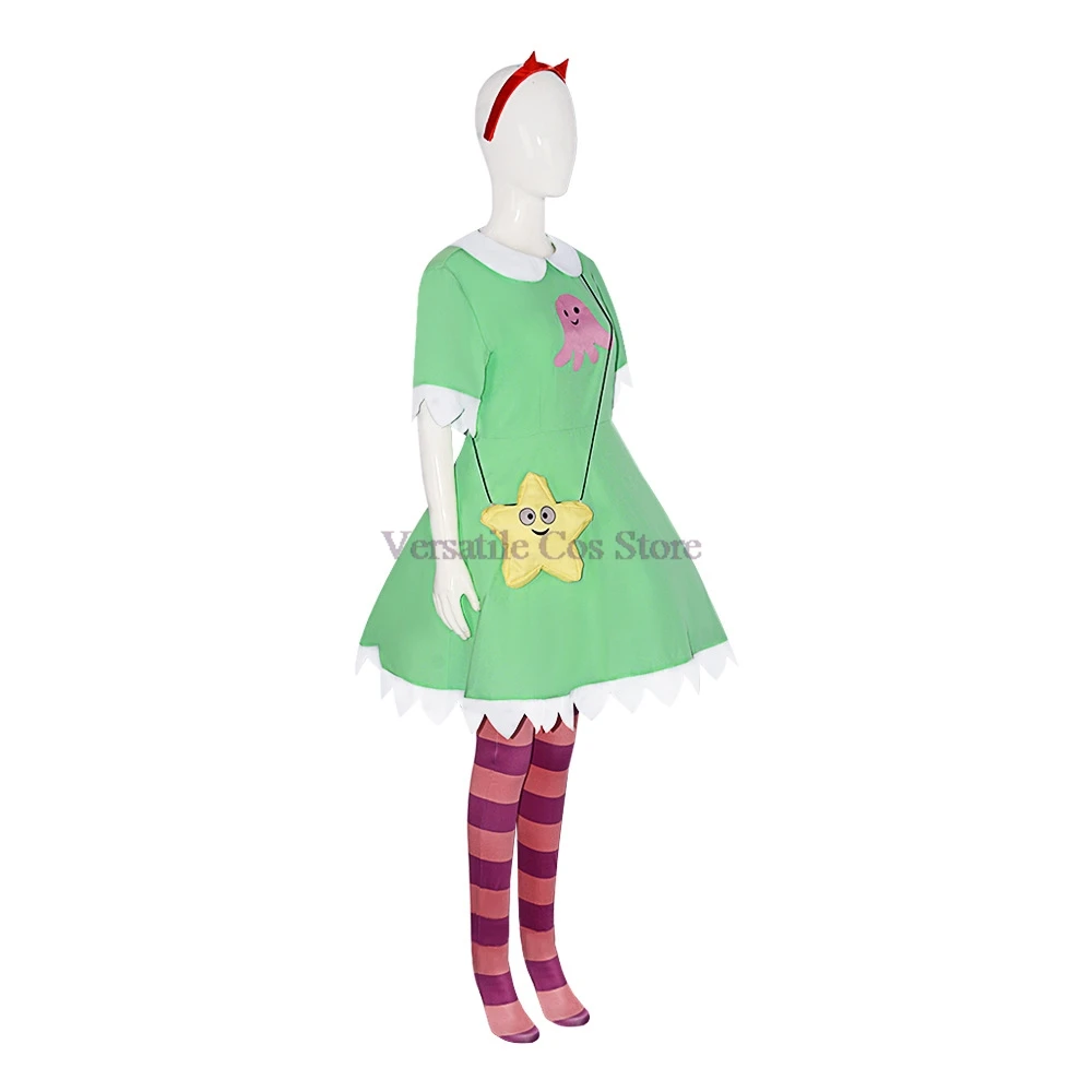 Anime estrela estrela borboleta cosplay estrela borboleta vestido verde peruca vermelho headwear meias halloween fantasia traje