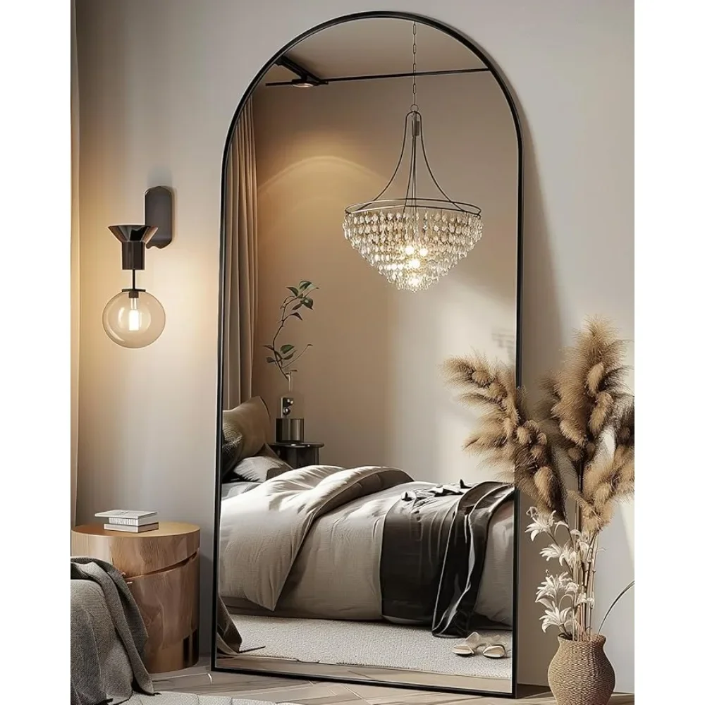 Mirror, 65*170 Oversized Independent, Arched Floor Standing Mirror, Black Full Body Mirror With Bracket In Bedroom