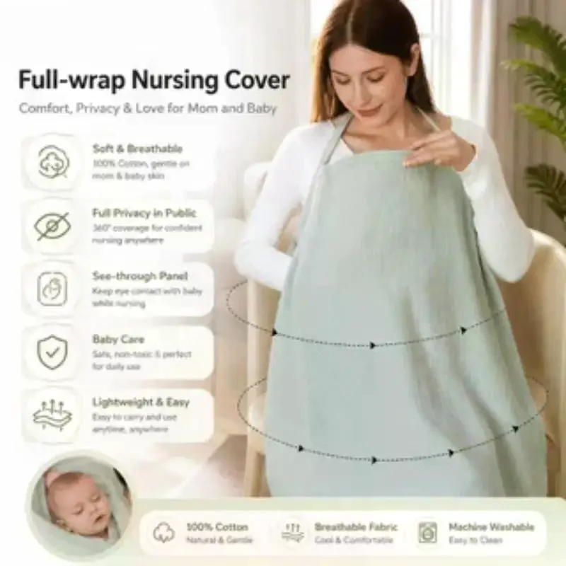 Breathable 100% Cotton Breastfeeding Cover Outdoor Privacy Breastfeeding Towel Muslin Nursing Cover For Baby