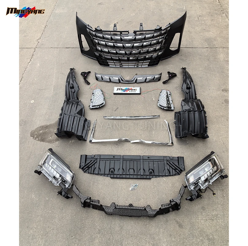 High Quality Car Bumper Parts Front Bumper Headlights Grille Bracket for Toyota Hiace Upgrade to Super Granace Premium Boydykits