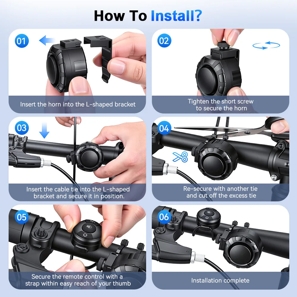 Rockbye Fahrrad-Elektroklingel 120dB USB-Aufladung MTB Roller Rennrad Lenkerhorn 6 Modi Alarmton Fernbedienung – Detail 9