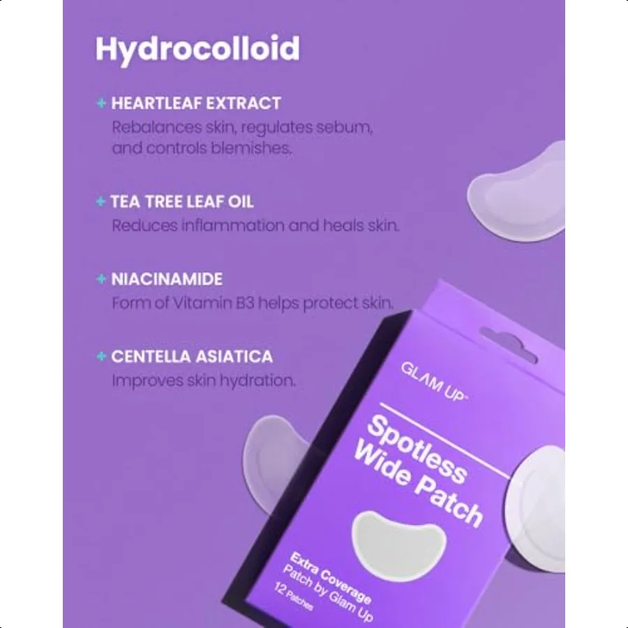 Spotl Patch Hydrocolloid Spot Patch for Wide Acne area Cheek Body Blackhead Cruelty Free and Vegan Friendly 12 Count