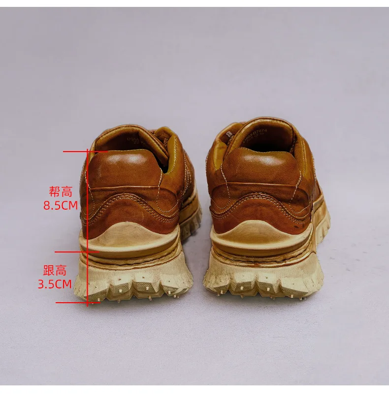 Retro Washed Leather Platform Sneakers Spiked Rugged Thick Bottom Hand Stitching Casual Chunky Shoes Slip On Sole Daily Footwear