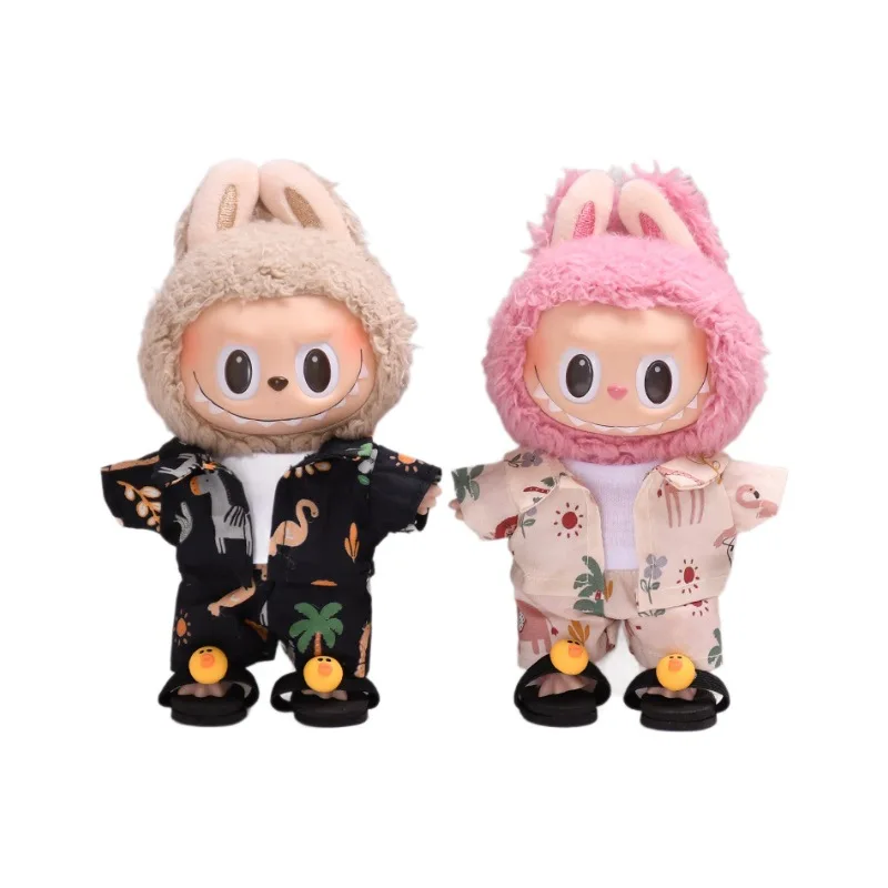 Conjunto de roupa de praia Labubu de 5 peças – camiseta de verão, shorts, óculos de sol, sapatos e colete para labubu