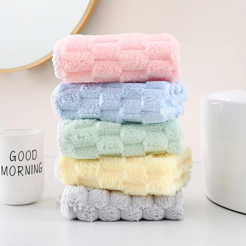 1PC New Cloud Grid Threaded Edge Absorbent Face Towel for Household Kitchen and Bathroom Cleaning, Hand Towel