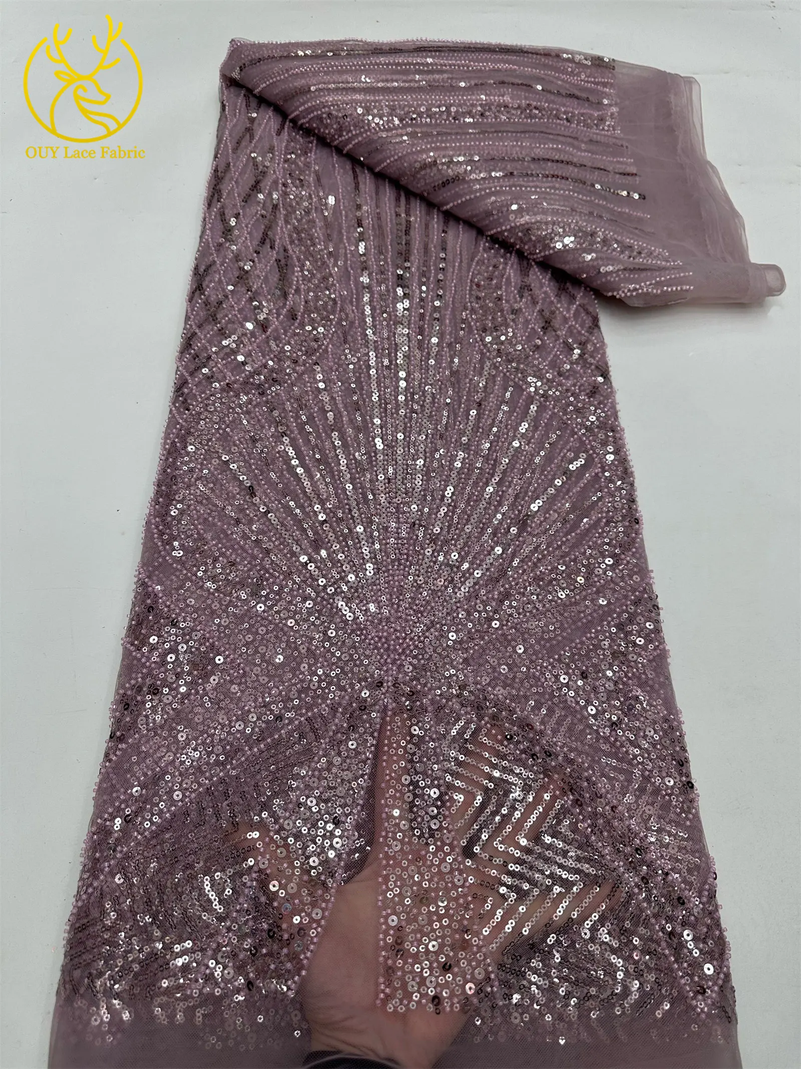 5 Yards Afrikanischer Spitzenstoff 2026 Hochwertiger Französischer Perlen-Pailletten-Spitzenstoff Nigerianischer Tüll-Spitzenstoff für Damen-Abendkleider – Detail 16