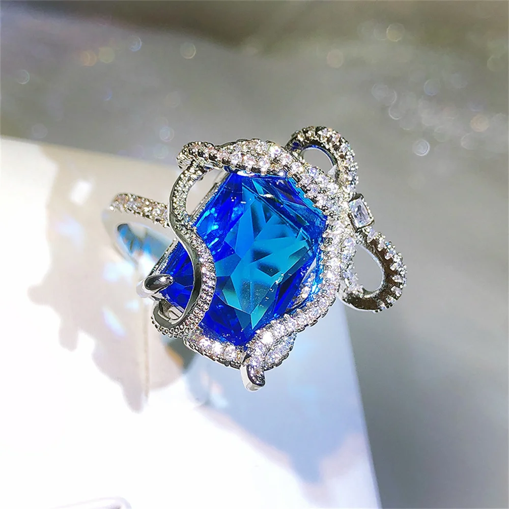 

Classic Temperament Shining Pink Sapphire Zircon Open Ring Fashionable Women's Engagement Banquet Jewelry Gift