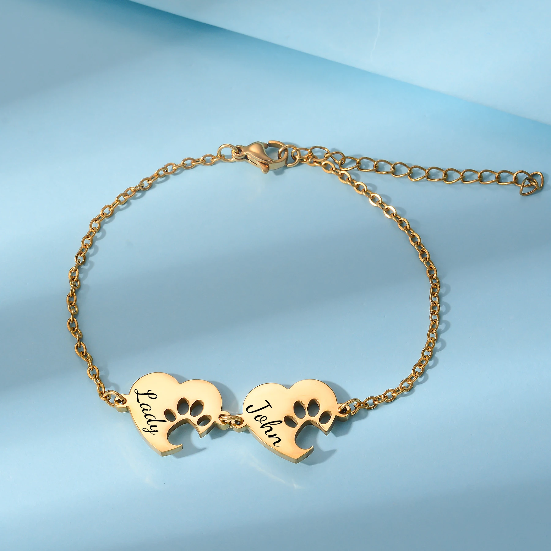 

Personalized Engraved Pet Paw Print Heart Bracelet Custom Name Jewelry for Women Stainless Steel Gift for Dog/Cat Lovers