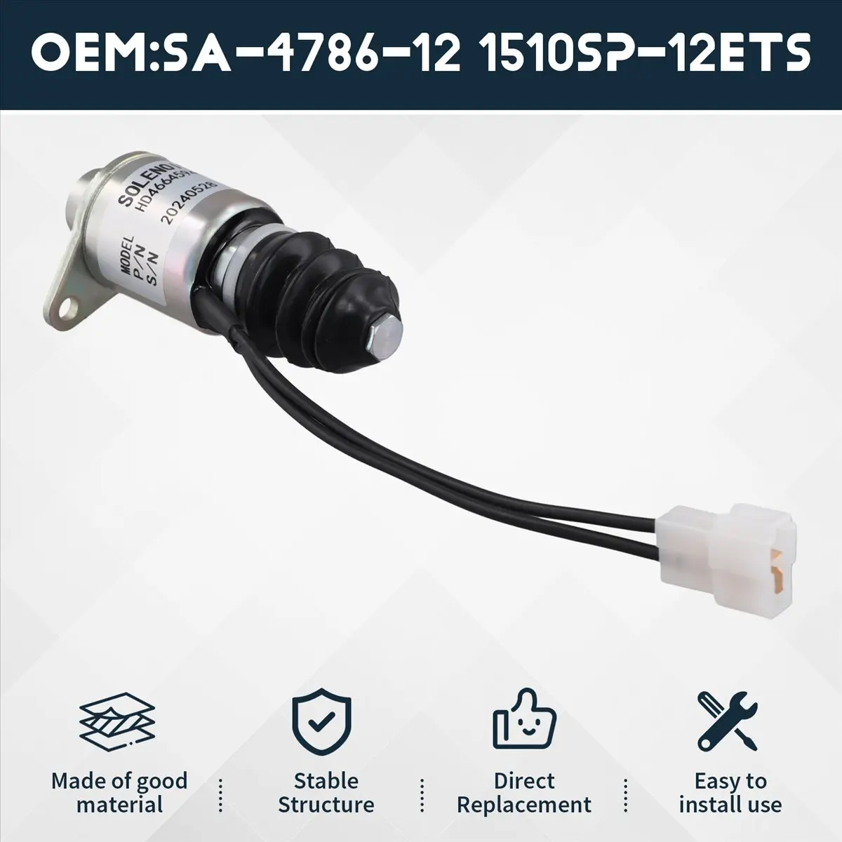 Compatible 12V Shutoff Solenoid SA-4786-12 1510SP-12ETS for 2YM15 3YM30 3YM20 3JH5E 3JH4E 4JH4AE Marine Engine