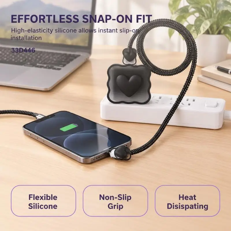 Cute Heart Shaped Charger Protective Case Anti Break Cable Saver Soft Silicone Cord Sleeve for Phone Charger Gift for Colleague