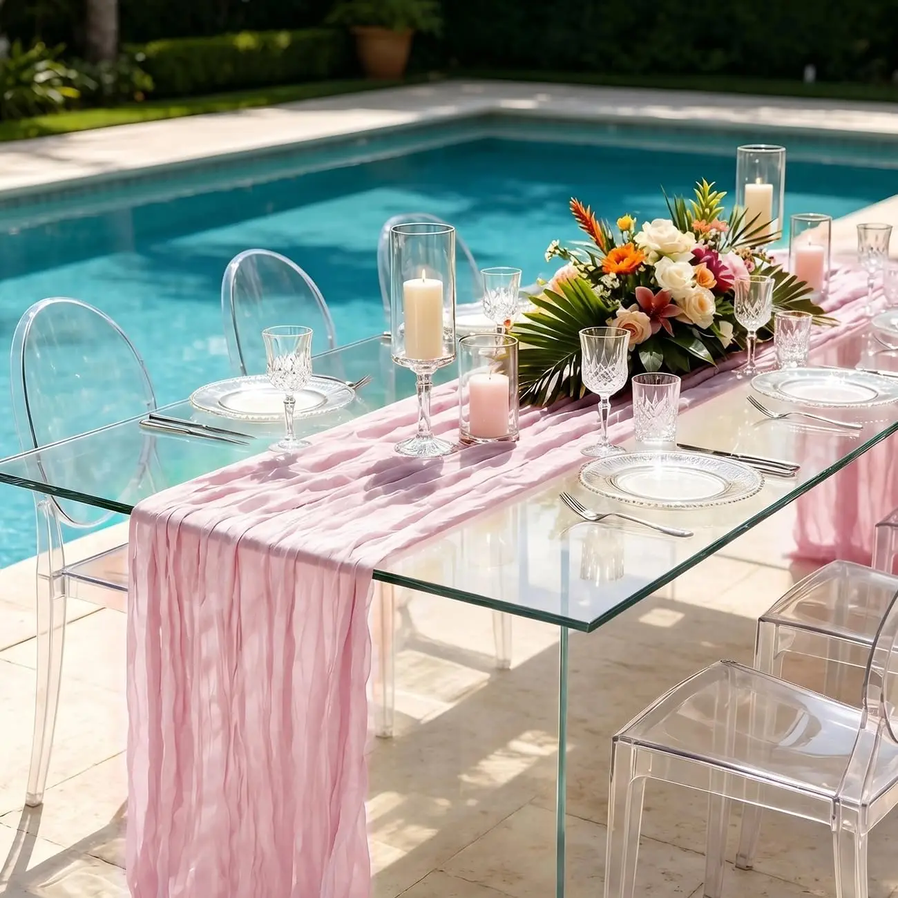 1pc Light Pink Cheesecloth Table Runner Gauze Boho Home Decor Wedding Baby Bridal Shower Holiday Birthday Christmas Decoration