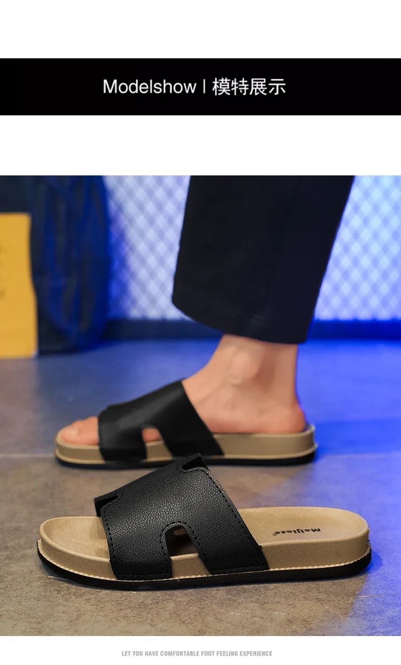 Modische schwarze Herren-Slipper, bequeme, weiche Plateau-Slipper für Herren, Designer-Freizeitslipper, Outdoor-Strandschuhe, Herren-Slides – Detail 7