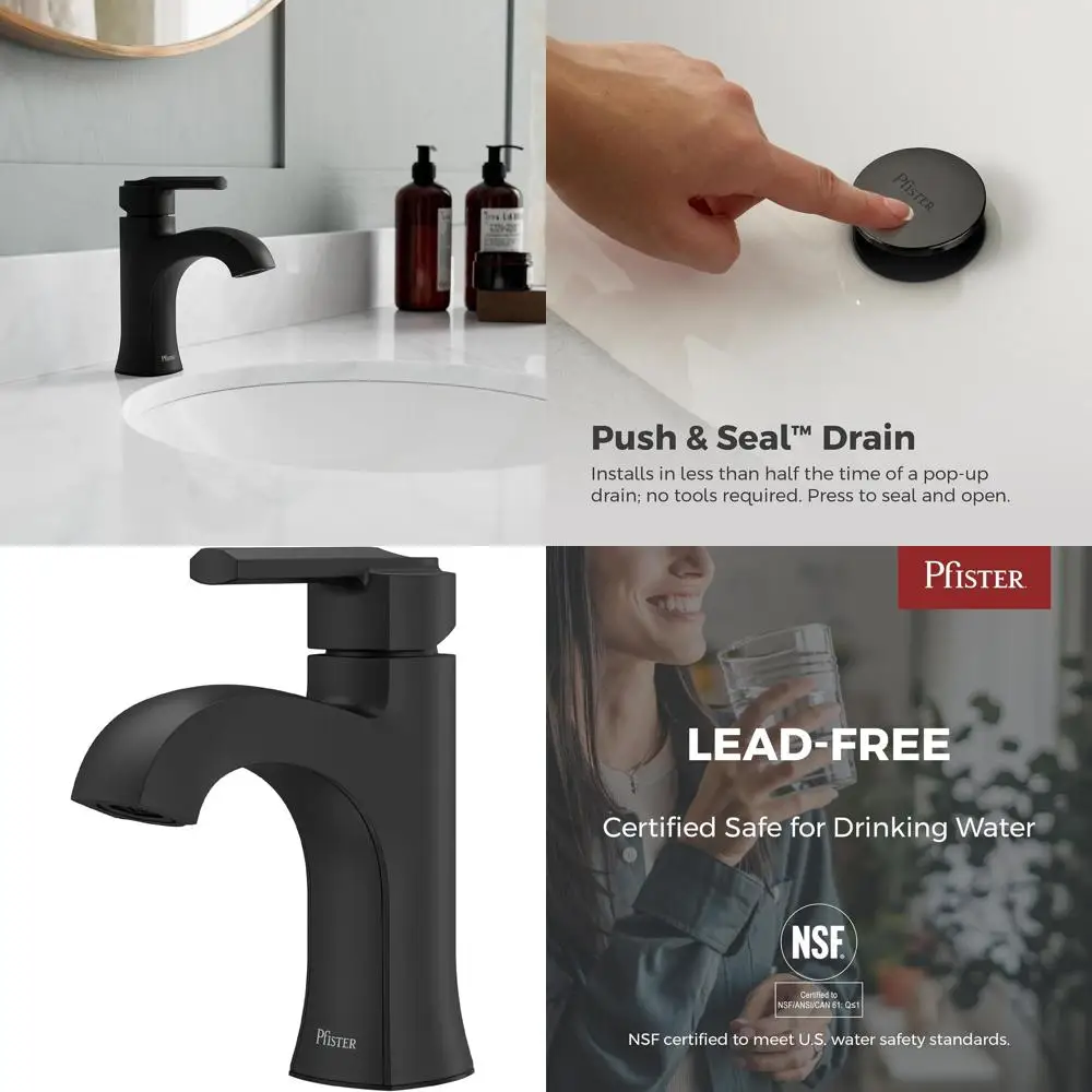 

Single Handle Single Hole Matte Black Bathroom Sink Faucet, NSF Certified