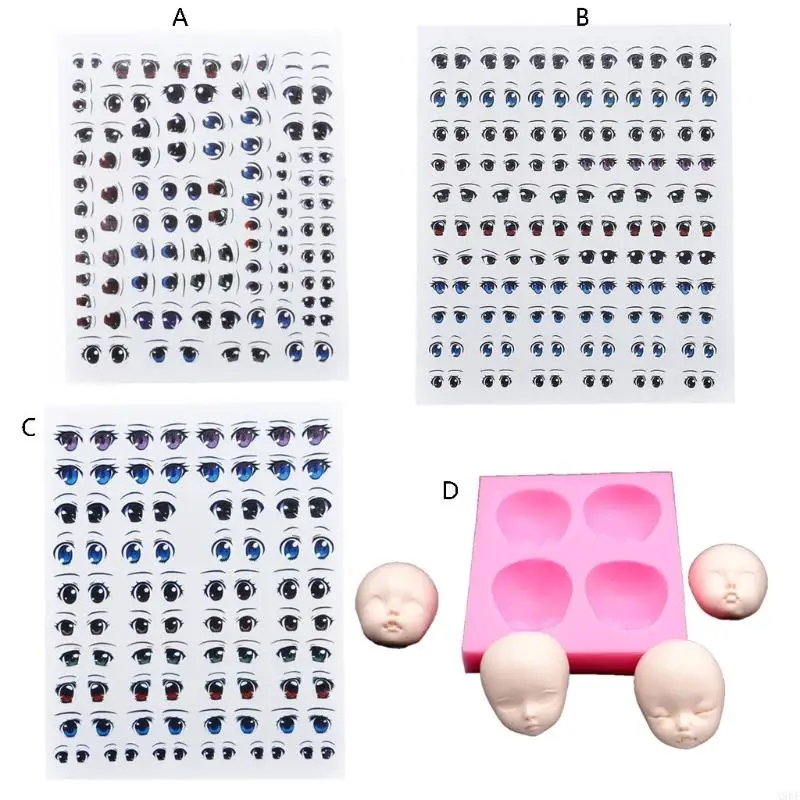 

A9BF Cartoon Eyes Stickers Silicone Baby for Head Molds Clay Soap Resin Mol