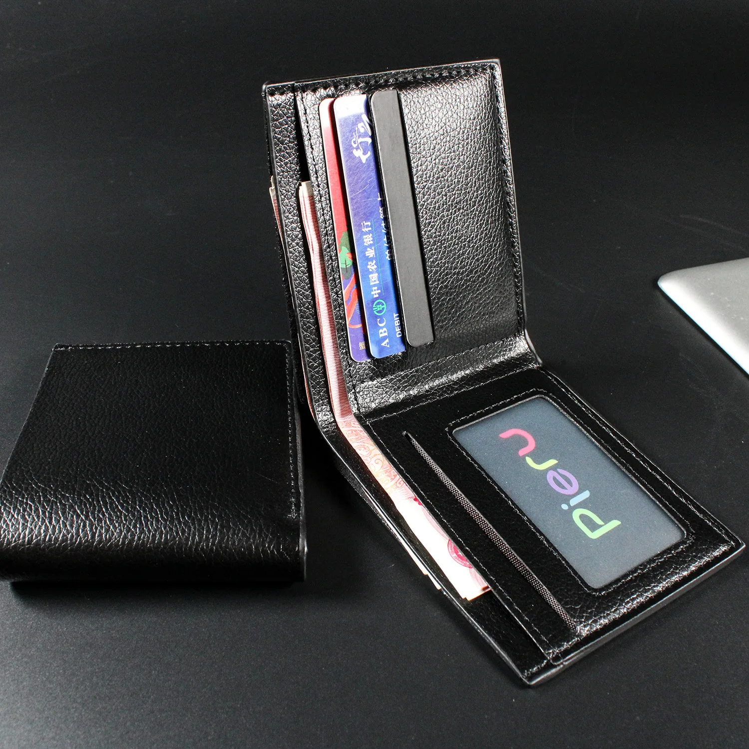 Fashion Men's Solid Color Horizontal Short Style Leather Wallet with Multiple Card Slots and A Clear ID Window for Students image 5