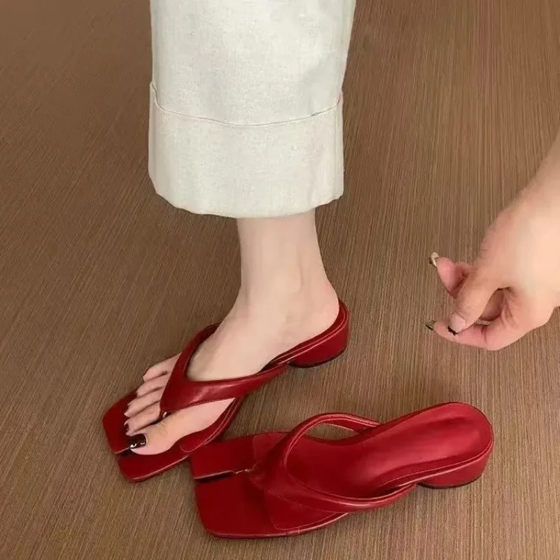 

2026 Summer New Fashion Slippers Shallow Women's Heel Slip-toe Flip-flops Solid Color Classic Leisure Wedge Zapatos De Mujer
