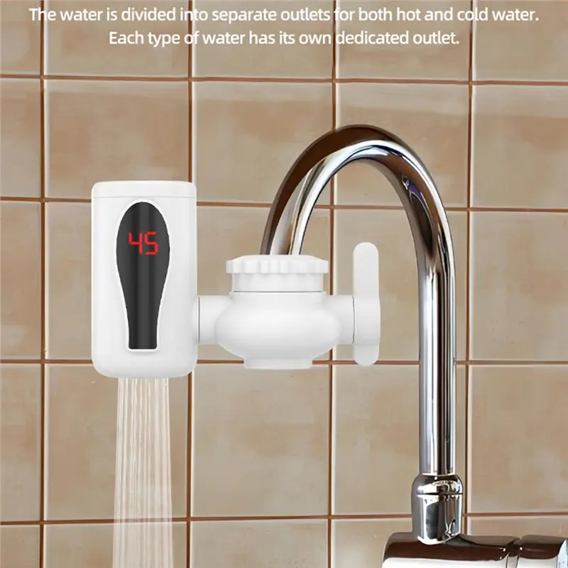 A94E-Hot Water Heater Faucet Double Modes Swivel Faucet LED Digital Display Electric Instant Hot Cold Water Heater UK Plug