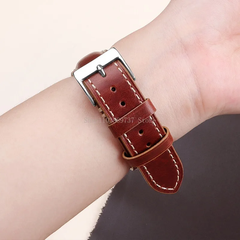 Universal Cowhide Stitching Bracelet 20mm 22mm 24mm Retro Calfskin Strap Quick Release WatchBand Vintage Sport Leather Wristbelt