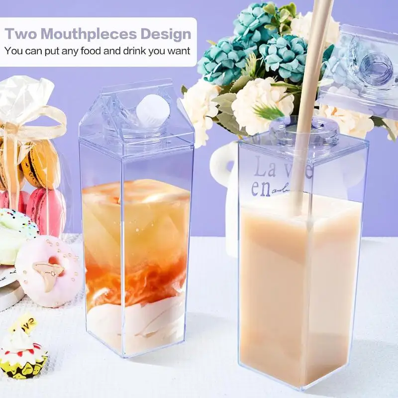 750ML Transparent Milk Bottle Water Box Square Milk Coffee Juice Tea Cup Transparent Milk Storage For Outdoor Sports Camping Gym view 3