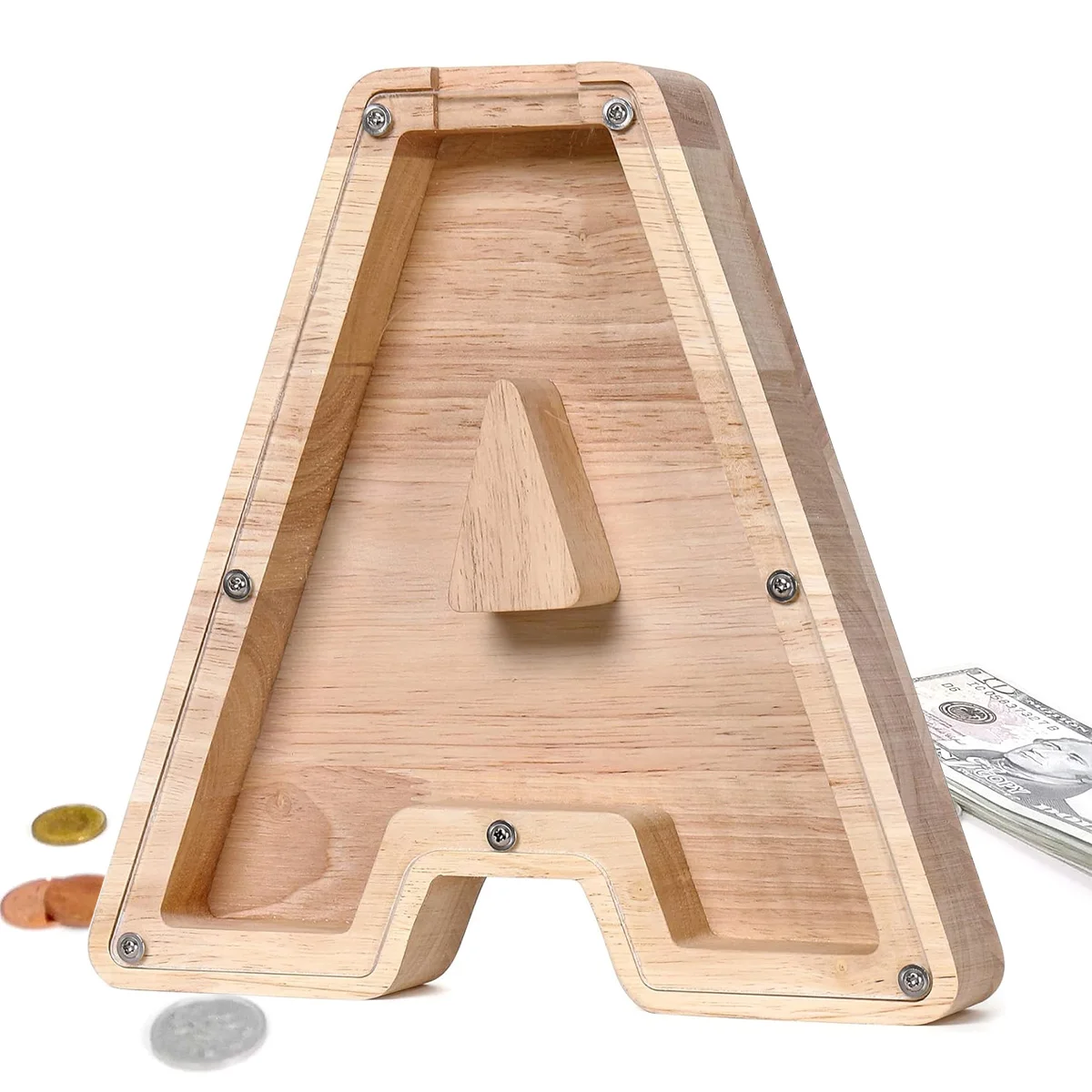 Leeseph حصالة على شكل حرف كبير للأطفال الأولاد والبنات خشبية مخصصة على شكل حيوان A-Z لتزيين الهدايا وعيد الميلاد والمعمودية