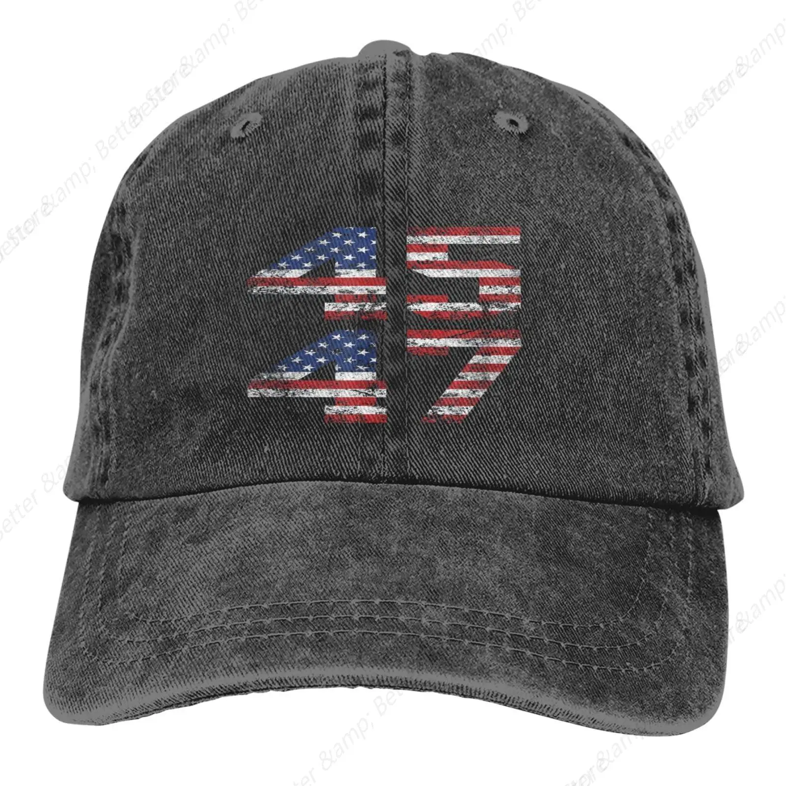 Trump Hats 45 47 Trump 2024 Hats Vintage Adjustable Baseball Cap Cotton MAGA Hat Black