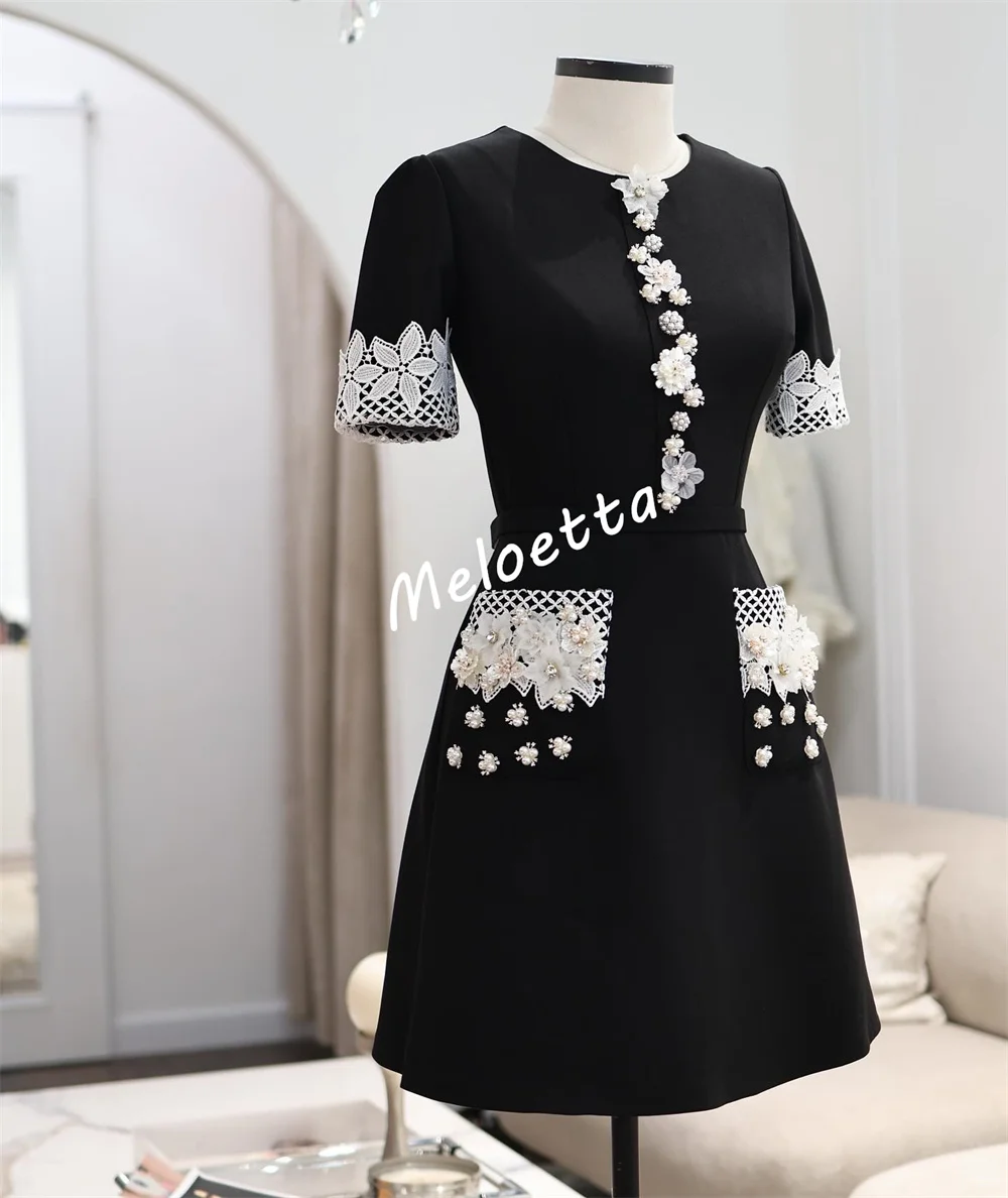 Robe de soirée trapèze en Jersey personnalisée, avec des appliques scintillantes, col rond, sur mesure, pour occasions de célébrité, haute qualité, pour femmes