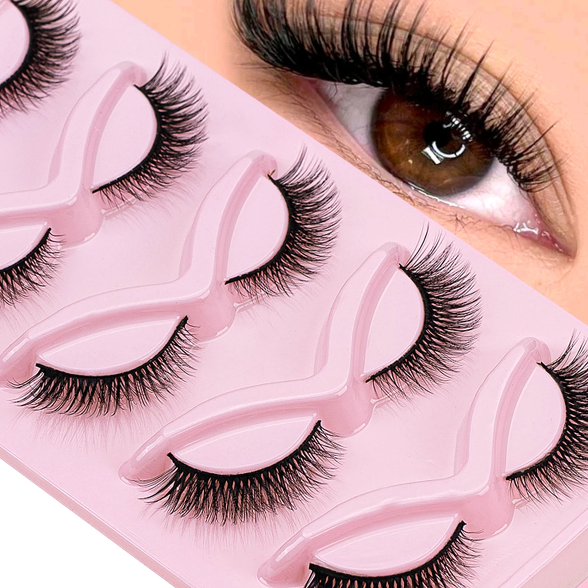 ISEEN 5 أزواج الرموش الصناعية ثلاثية الأبعاد رموش المنك الصناعية القط Wispy جلدة قابلة لإعادة الاستخدام لينة مريحة غير مزعجة مناسبة للمبتدئين