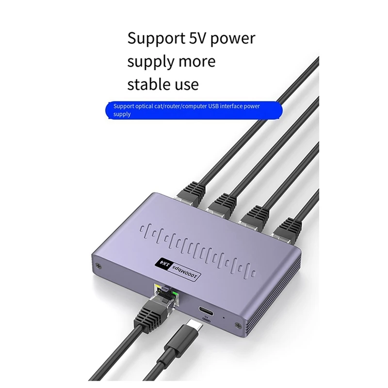 A76F-New Network Cable Splitter 1 To 4 Gigabit Network Distributor Simultaneous Internet Access, RJ45 Network Switch Extender