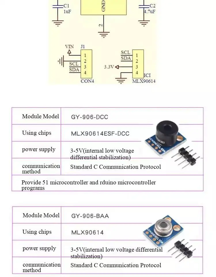 GY-906 MLX90614ESF BAA/BCC/DCI/DAA/DCC IR Infrarot-Temperaturmessungs-Sensormodul – Detail 6