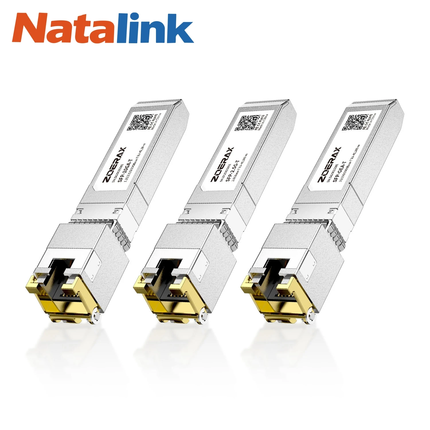 Natalink 10G/2.5/1.25G GBASE-T SFP+ to RJ45 CAT.6a Transceiver Module Auto-Negotiation Ethernet Module SFP+ Copper Cable Adapter