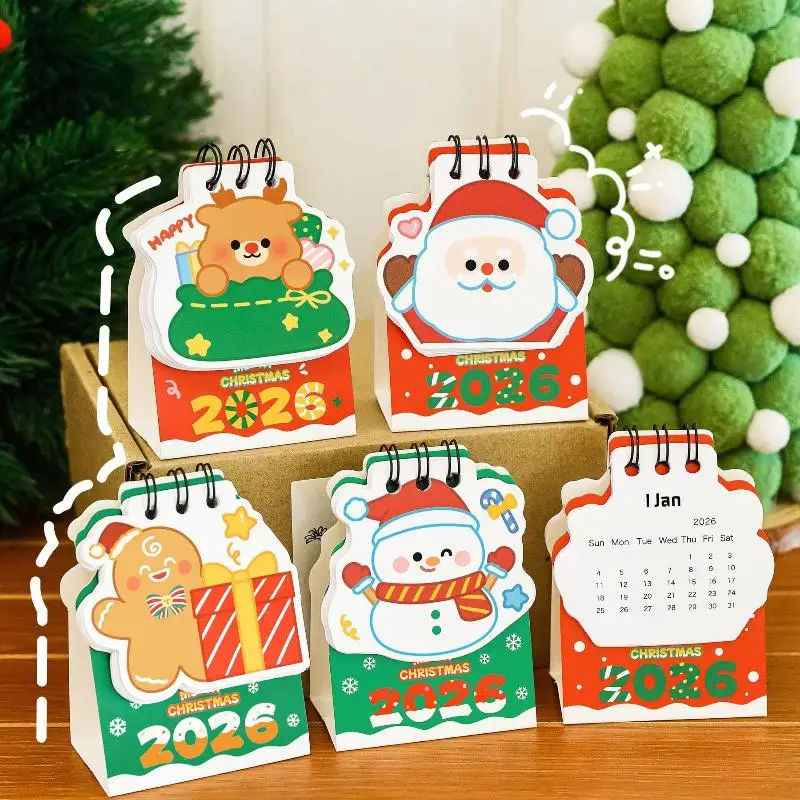 Novelty 2026 Desk Calendar Featuring Cute Patterns; Christmas Themed Desktop Calendar; Handy Daily Planner.