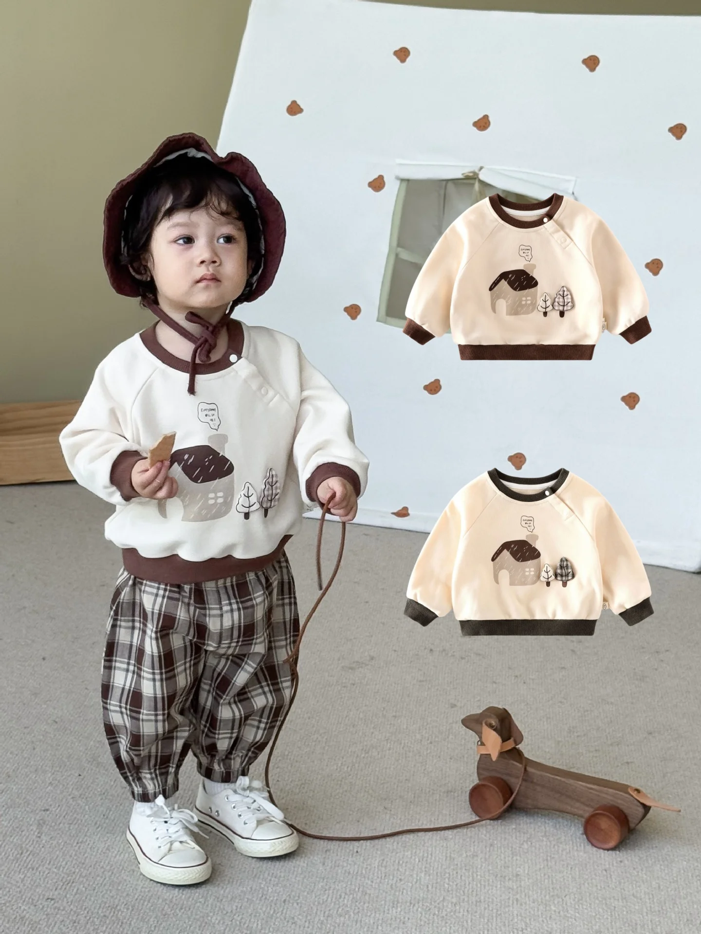 

Toddler Kids 0-5Y Girl Sweat Shirt Cotton British Style Long Sleeve T-Shirt House and Tree Graphic Daily Boys Clothing Wear