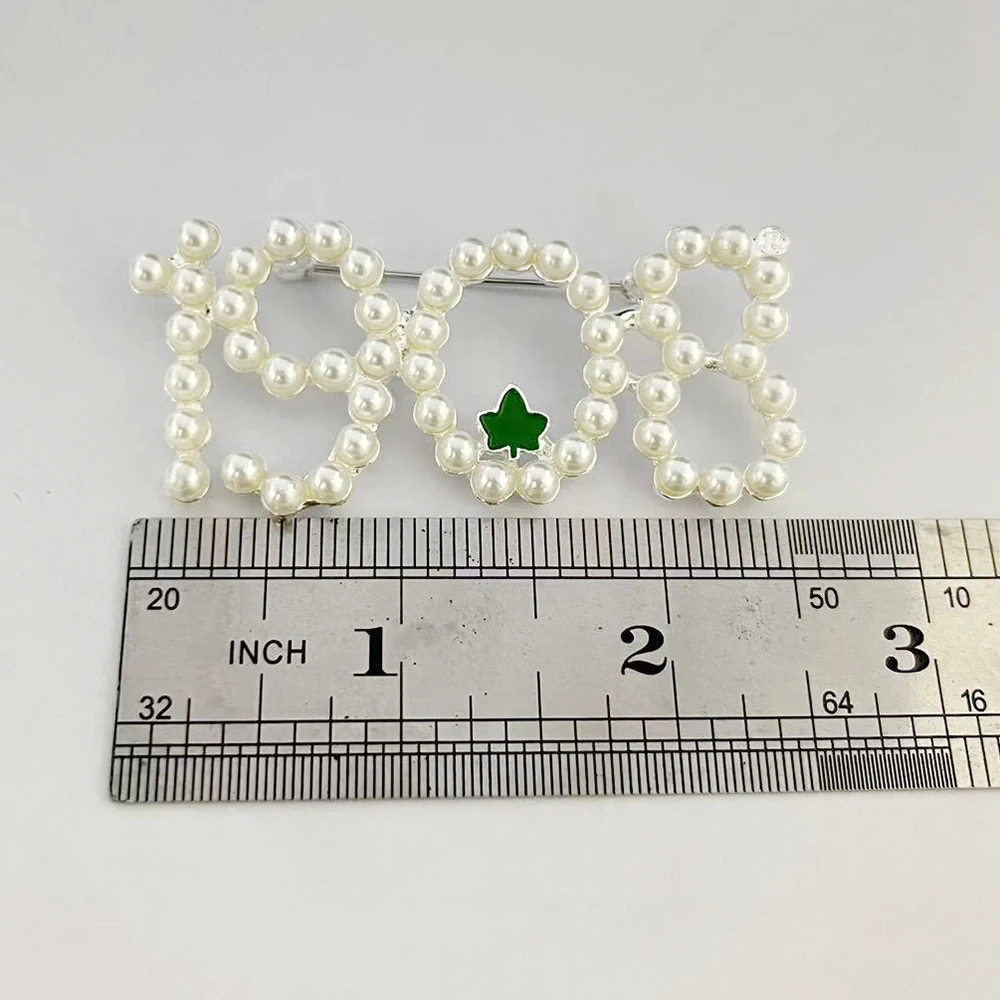 Sisters Party Green Maple Leaf Greek Numbers Pearl Brooch