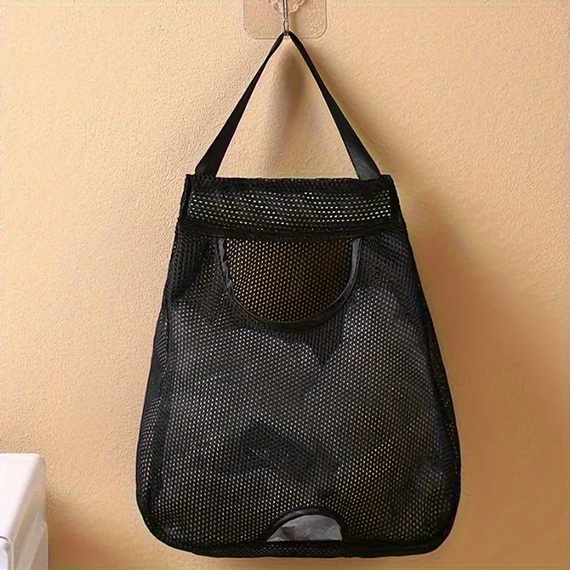 Wall-Mounted Mesh Garbage Bag Dispenser - Washable Plastic Bag Holder Storage Organizer for Kitchen