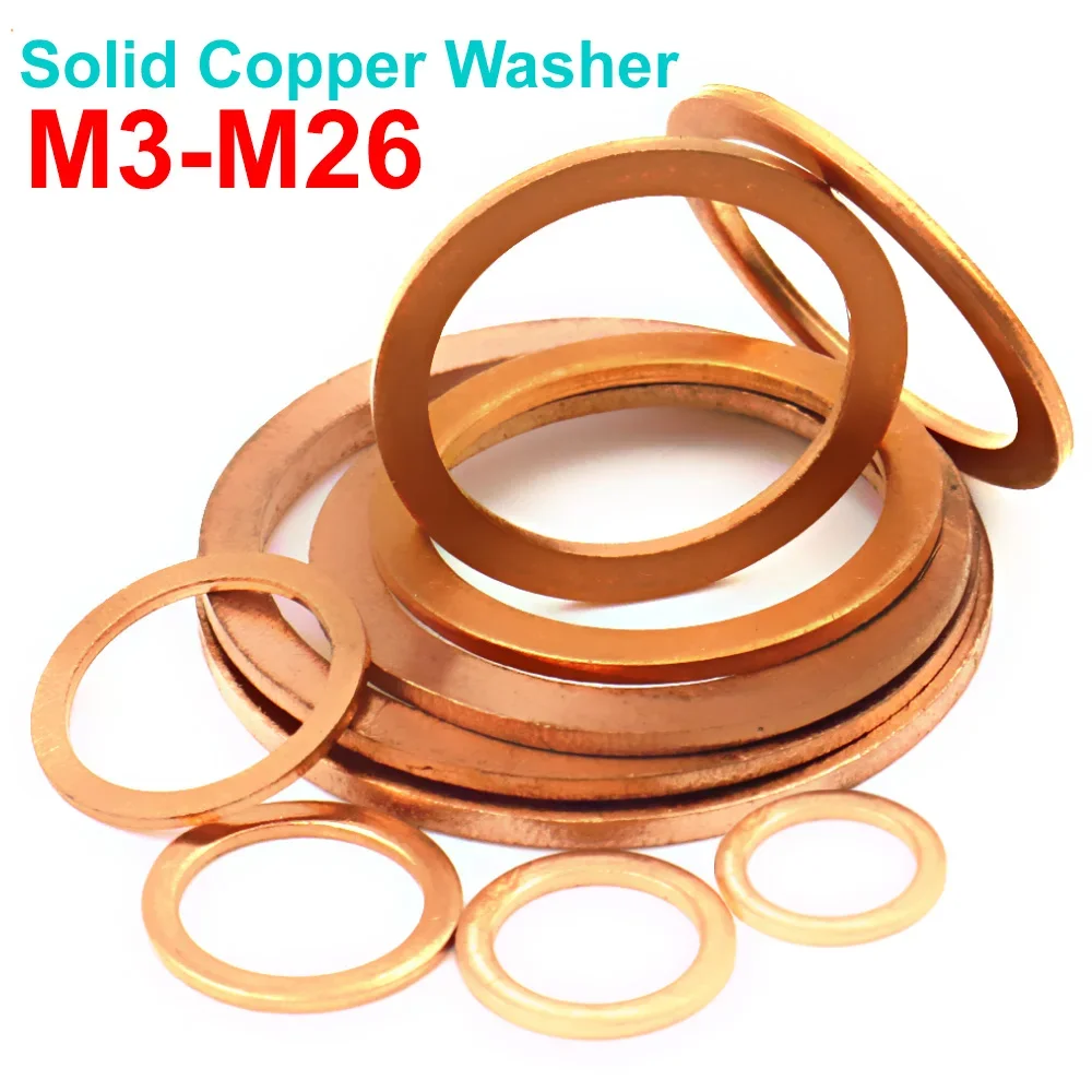10/50pcs Hardware Accessories Flat Ring Seal Red Solid Copper Washer Gasket Sump Plug Oil Seal Fittings Washers Fastener DIN7603