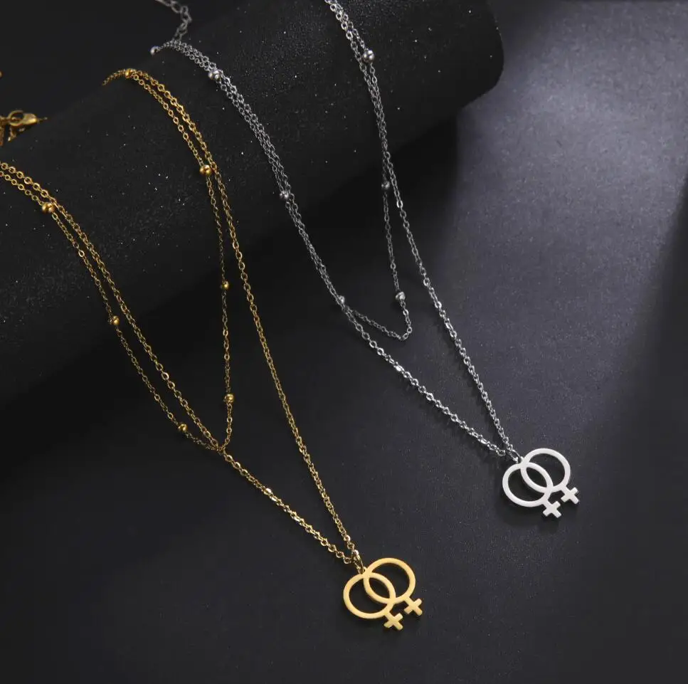 

1PC Stainless Steel Necklaces Gender Symbol Girls Pendant Collar Double Layer Chain Fashion Necklace For Women Men Jewelry F1374