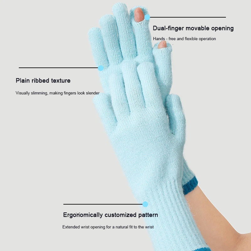 Female Student Korean-Style Long Gloves • Autumn Winter Touchscreen 5-Finger Knit Gloves • Warm Outdoor Cycling Cold-Proof Glove