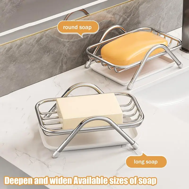 

Stainless Steel Soap Dish With Drainage Tray Non Slip Rust-resistant Soap Holder For Bathroom Kitchen Countertop Accessories